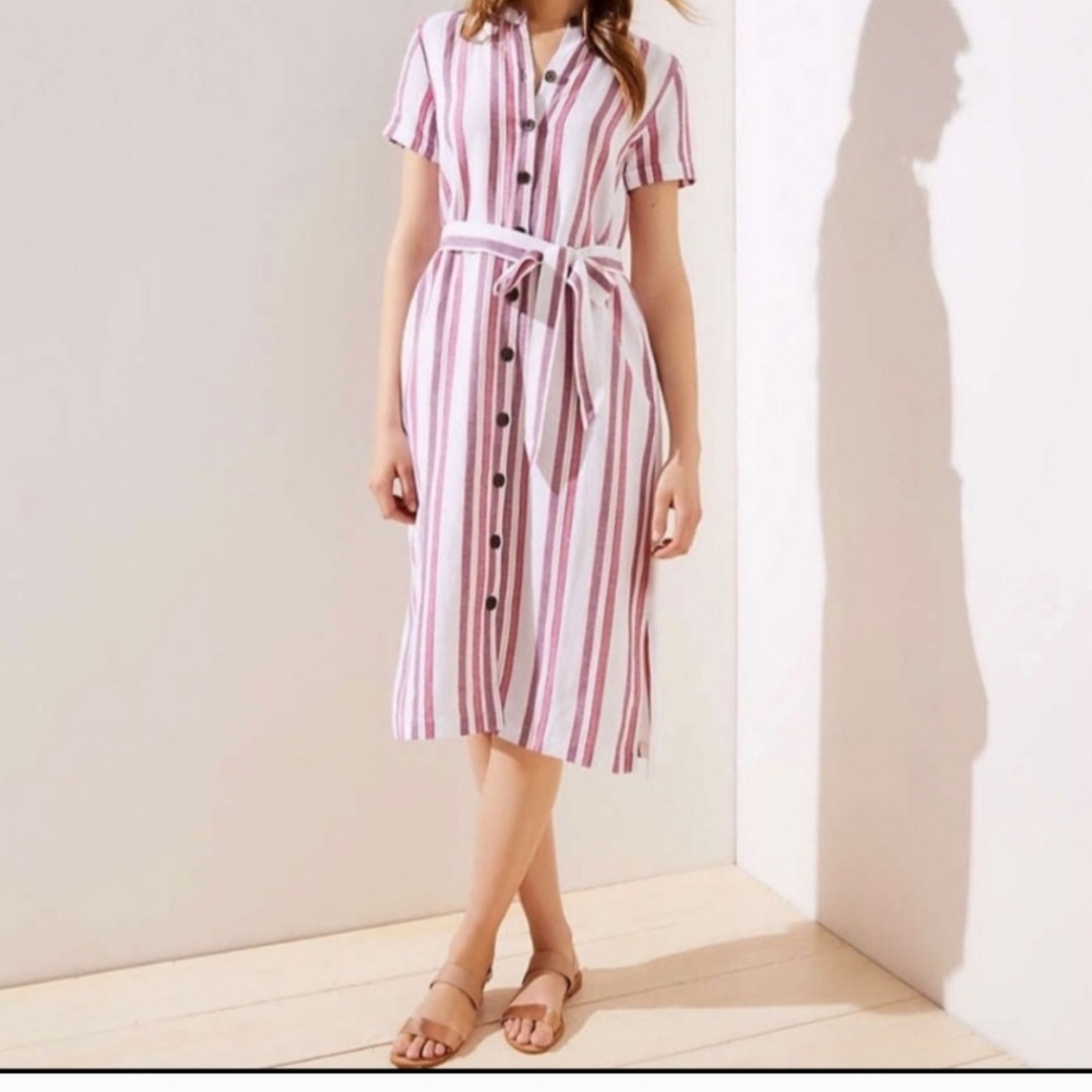 Loft Summer Spring Button Down Striped Dress - image 1